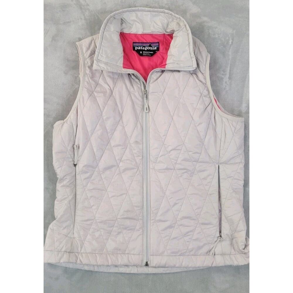 Patagonia quilted Gray Vest Full Zip womens small lined pink primaloft insulated